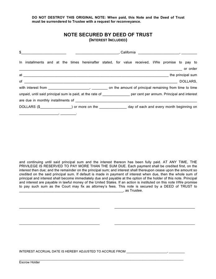 deed of trust and assignment of rents securing a promissory note california
