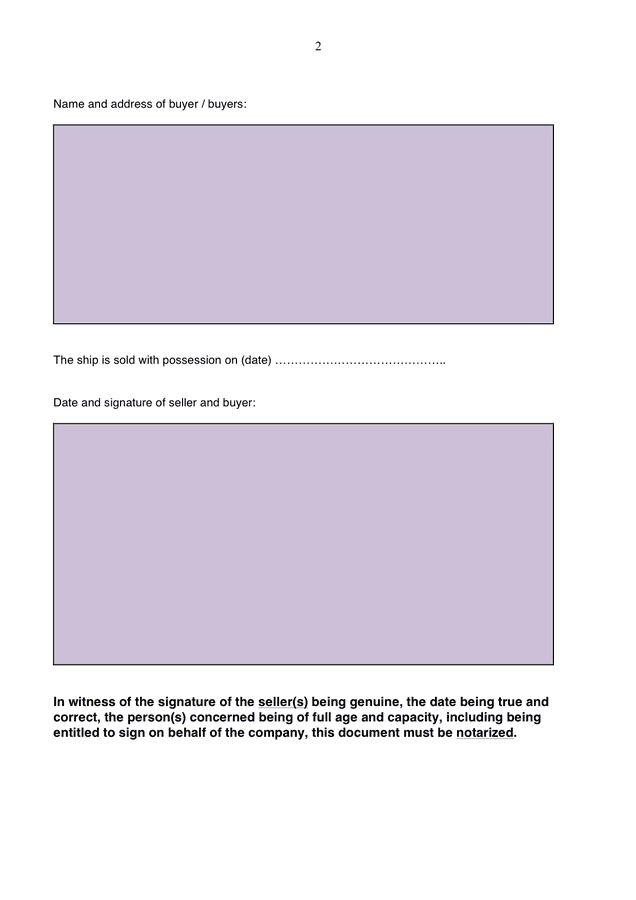 Bill of sale form (Denmark) in Word and Pdf formats page 2 of 2