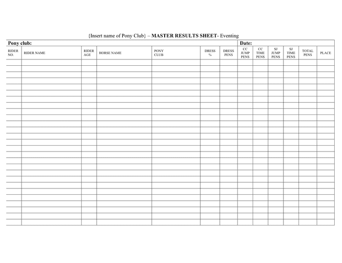 Pony jumping phase score sheet template in Word and Pdf formats - page ...