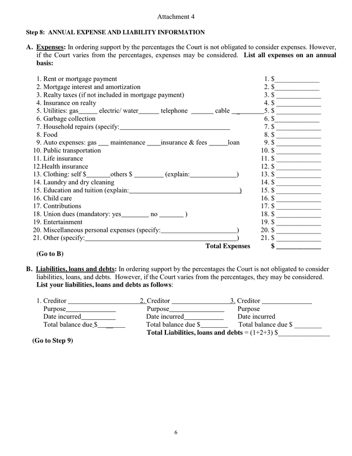Financial disclosure affidavit in Word and Pdf formats page 6 of 8