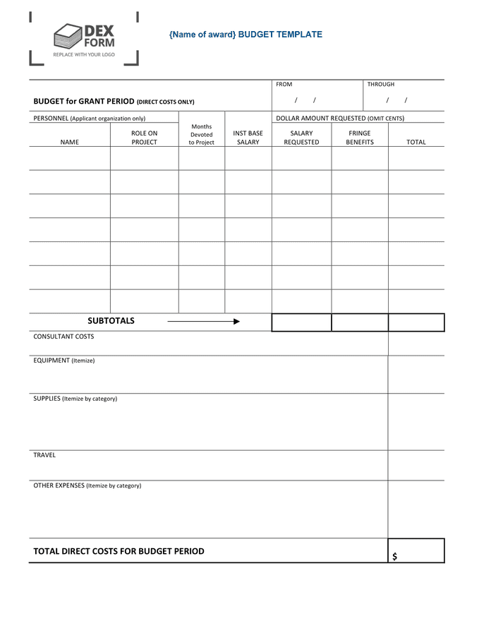 Award budget template page 1
