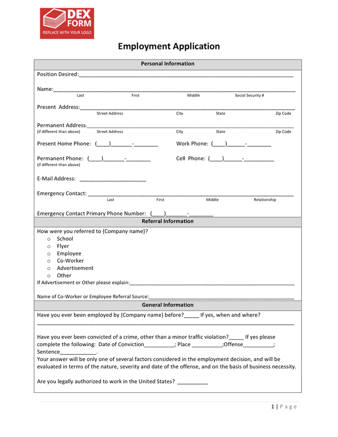 Health care job application form