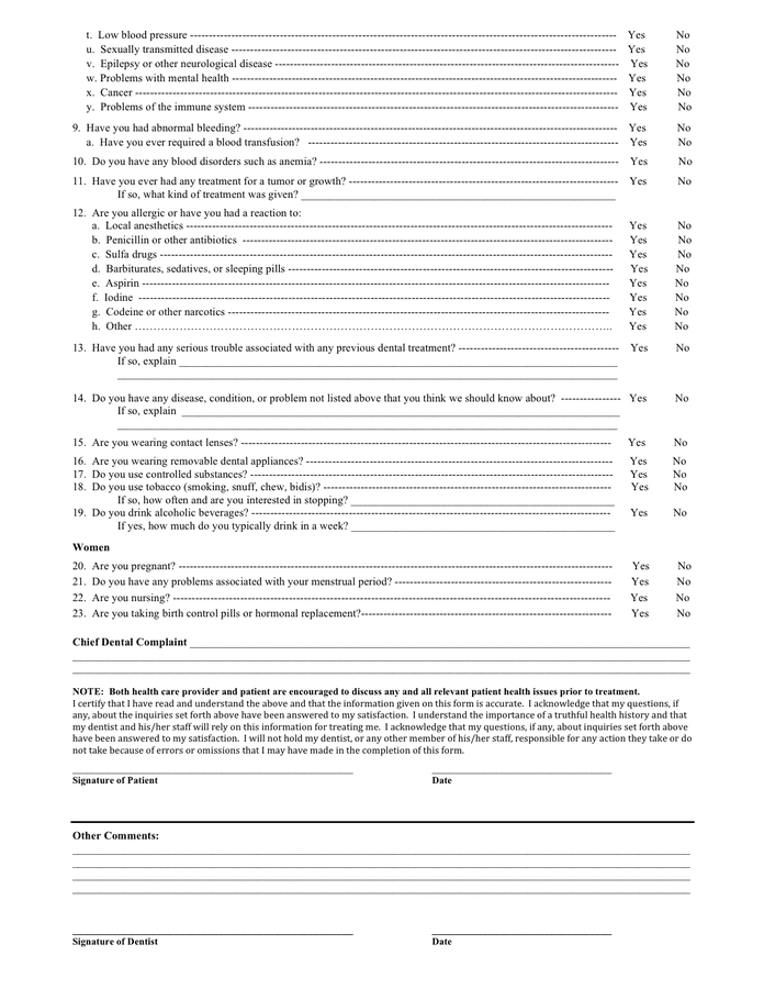 Medical history form template in Word and Pdf formats - page 2 of 2