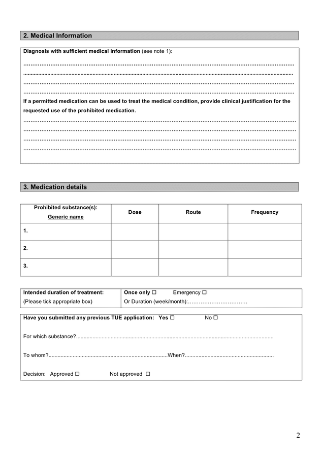 Wrestling TUE form in Word and Pdf formats - page 2 of 4