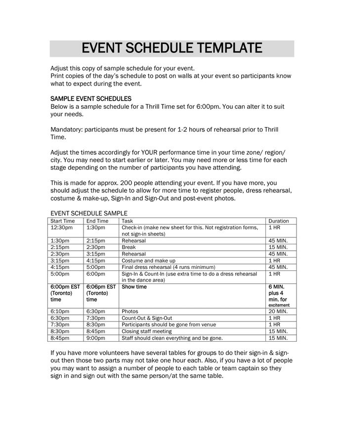 Event Schedule Template download free documents for PDF, Word and Excel