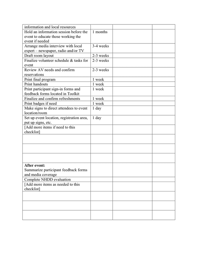 Event planning checklist in Word and Pdf formats - page 2 of 2