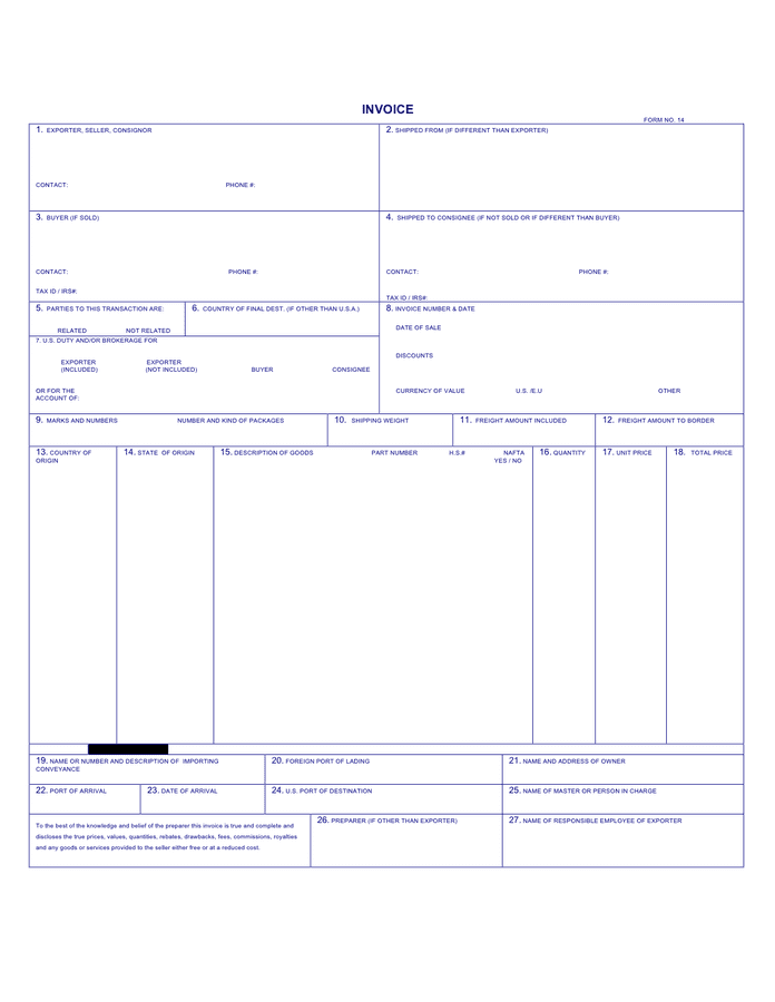 Pro forma invoice template in Word and Pdf formats