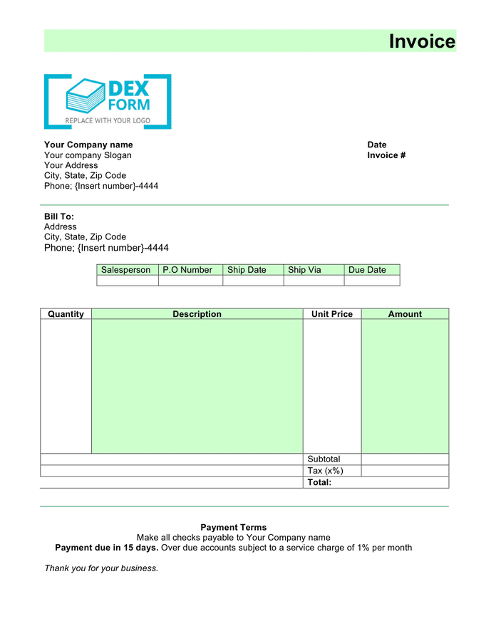 Invoice template in Word and Pdf formats