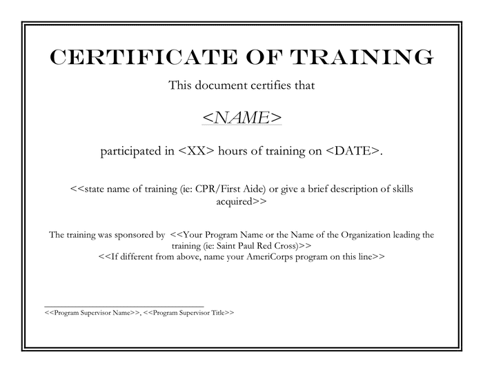 Training Certificate Template Word Format Professiona