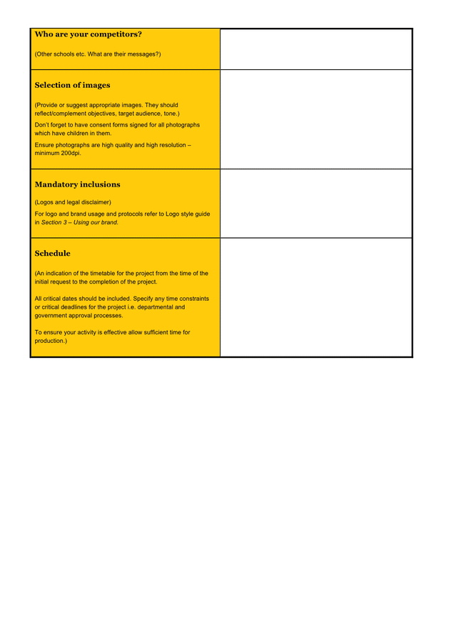 Creative brief template in Word and Pdf formats - page 2 of 2