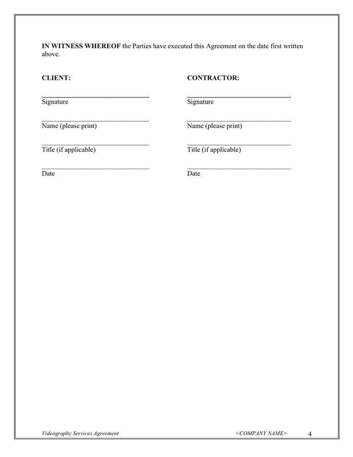 Videography services agreement template page 4