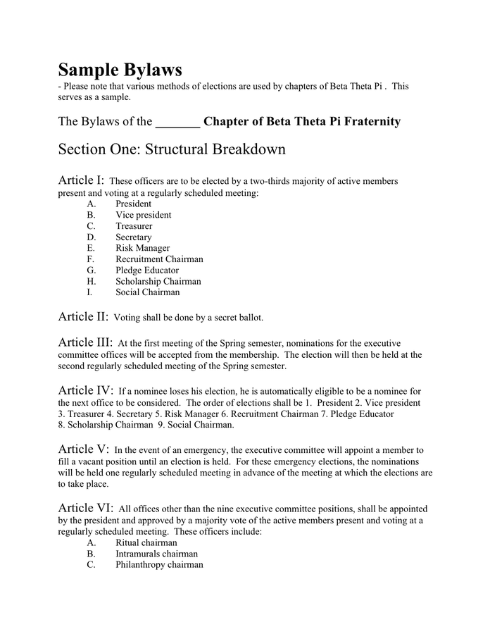 Sample bylaws template in Word and Pdf formats page 4 of 14