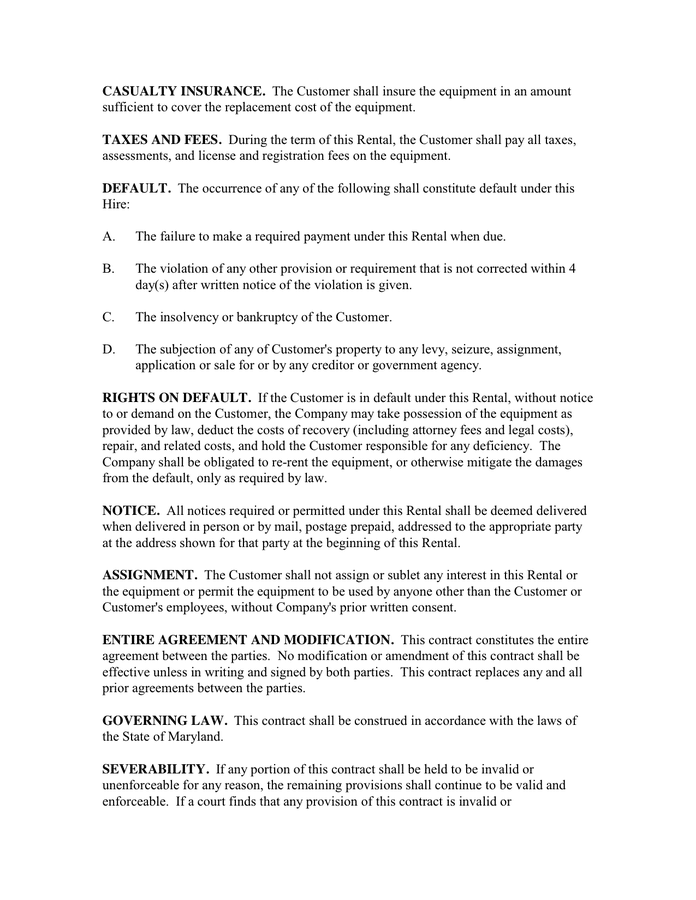 Equipment Rental Contract in Word and Pdf formats - page 4 of 6