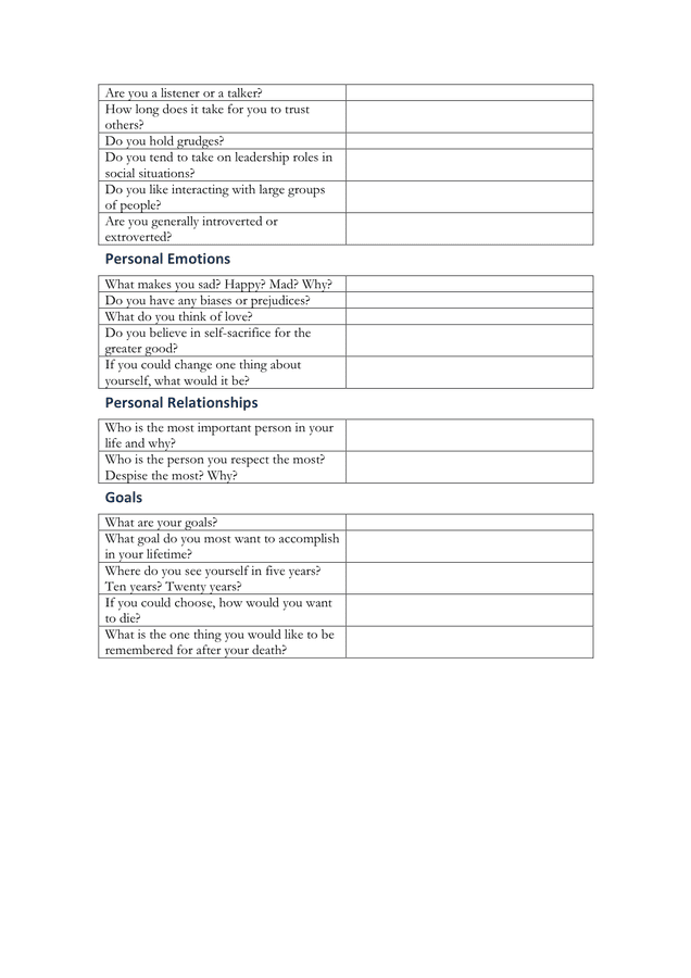 Printable Character Profile Template