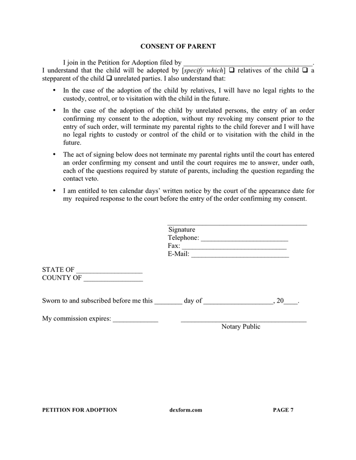 Petition for adoption template in Word and Pdf formats - page 7 of 8