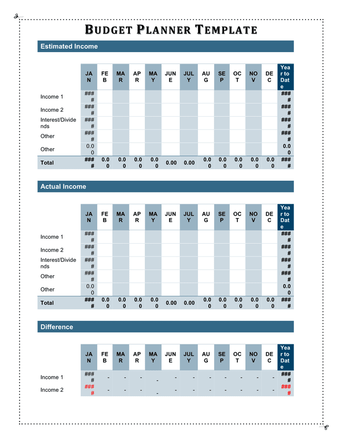 Budget planner template page 1
