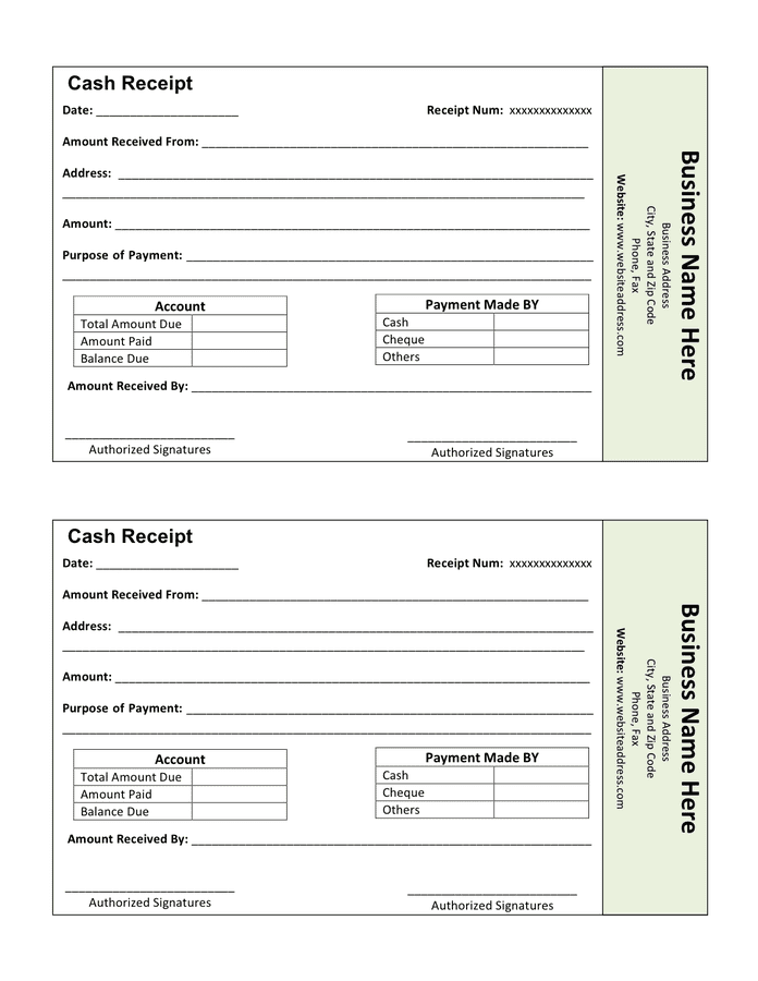 Cash Receipt Template download free documents for PDF, Word and Excel