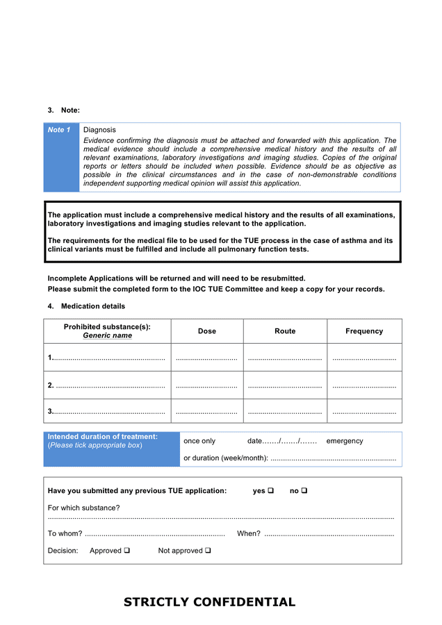 TUE application form in Word and Pdf formats - page 2 of 3