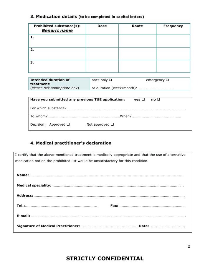 Therapeutic Use Exemptions Form in Word and Pdf formats - page 2 of 3