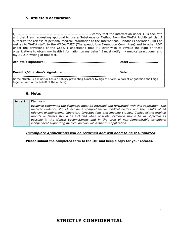 Therapeutic Use Exemptions Form In Word And Pdf Formats - Page 3 Of 3