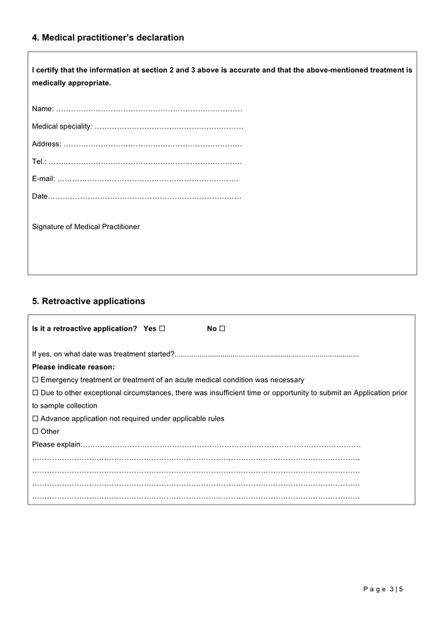 TUE application form for athlete and physician in Word and Pdf formats ...