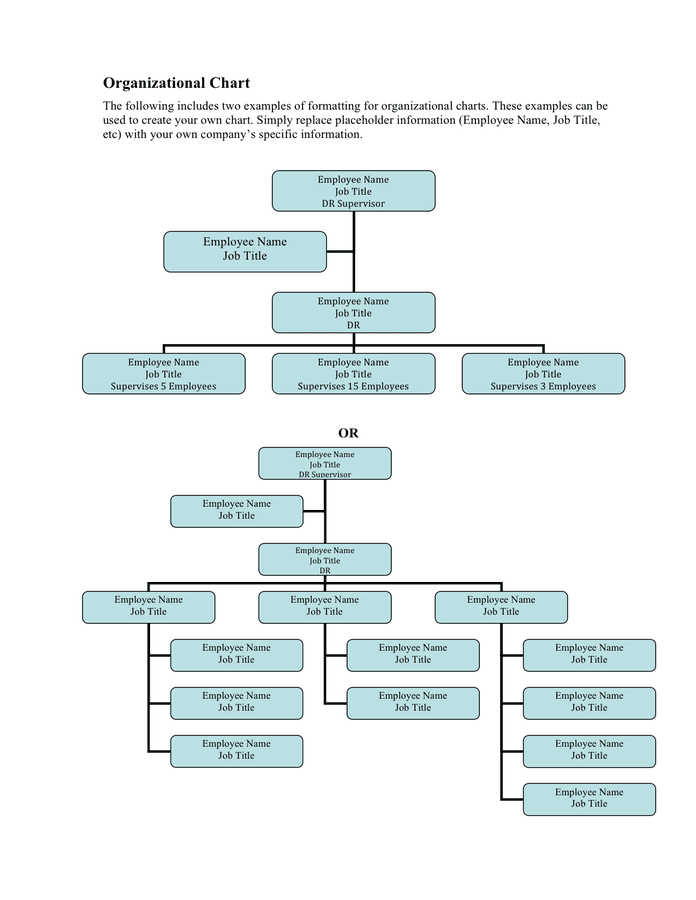 Sample organizational chart template in Word and Pdf formats