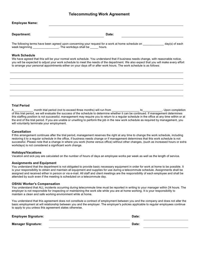 Work From Home Agreement