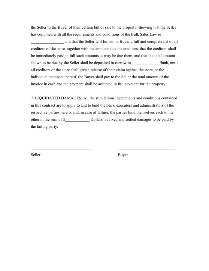 Bulk Sale S Agreement In Word And Pdf Formats Page 2 Of 2