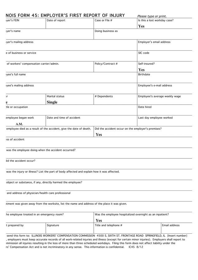 Employee First Report Of Injury Form Texas