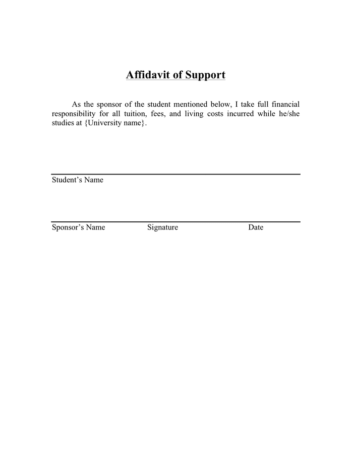 University Affidavit Of Support Sample In Word And Pdf Formats 7015