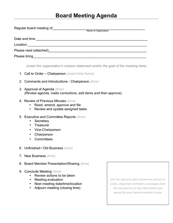 advisory board meeting agenda template