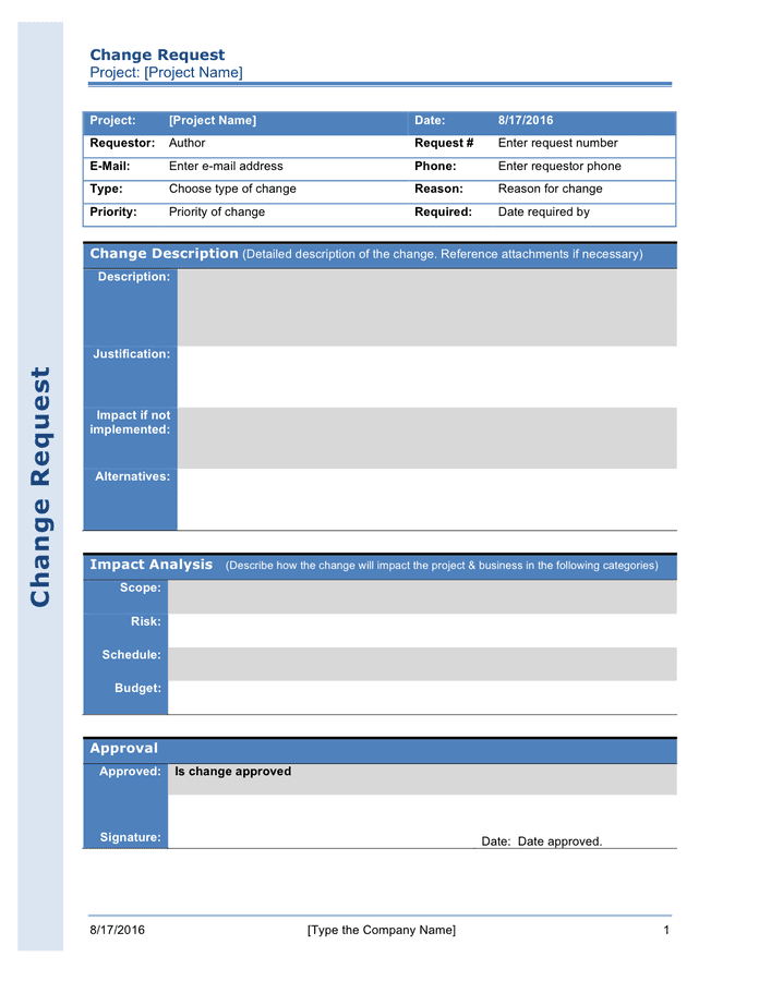 Change request template in Word and Pdf formats