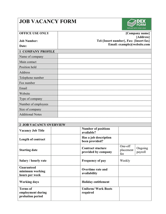 Job vacancy form preview