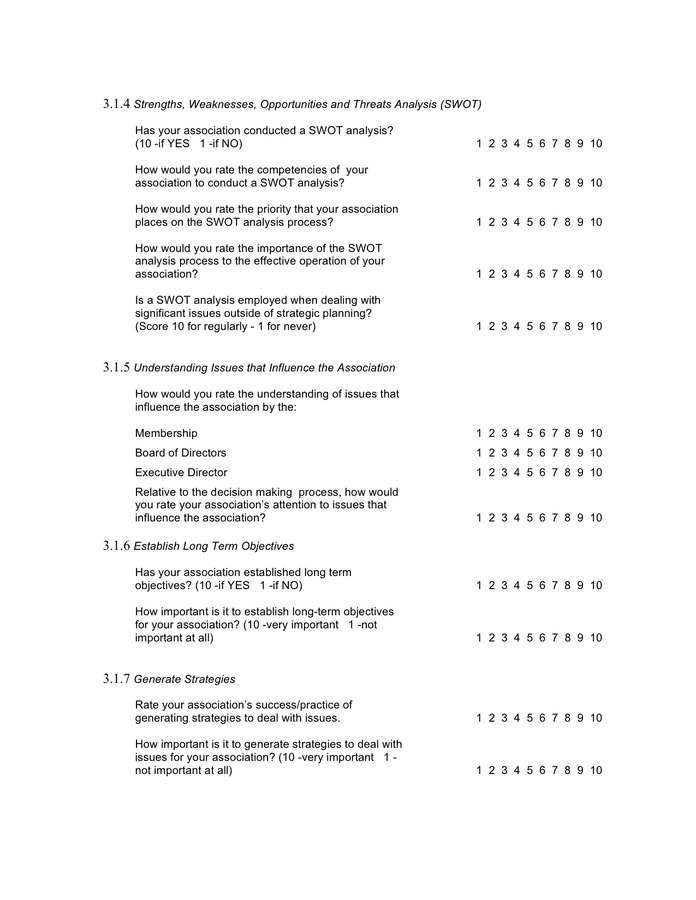 Strategic management questionnaire template in Word and Pdf formats