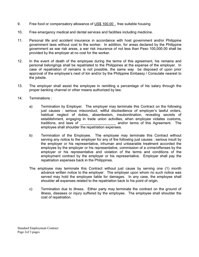 Employment contract in Word and Pdf formats - page 2 of 3