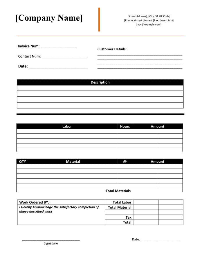 Tax invoice template in Word and Pdf formats