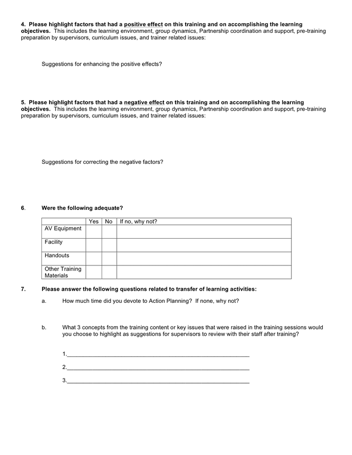 Trainer feedback form in Word and Pdf formats - page 2 of 3