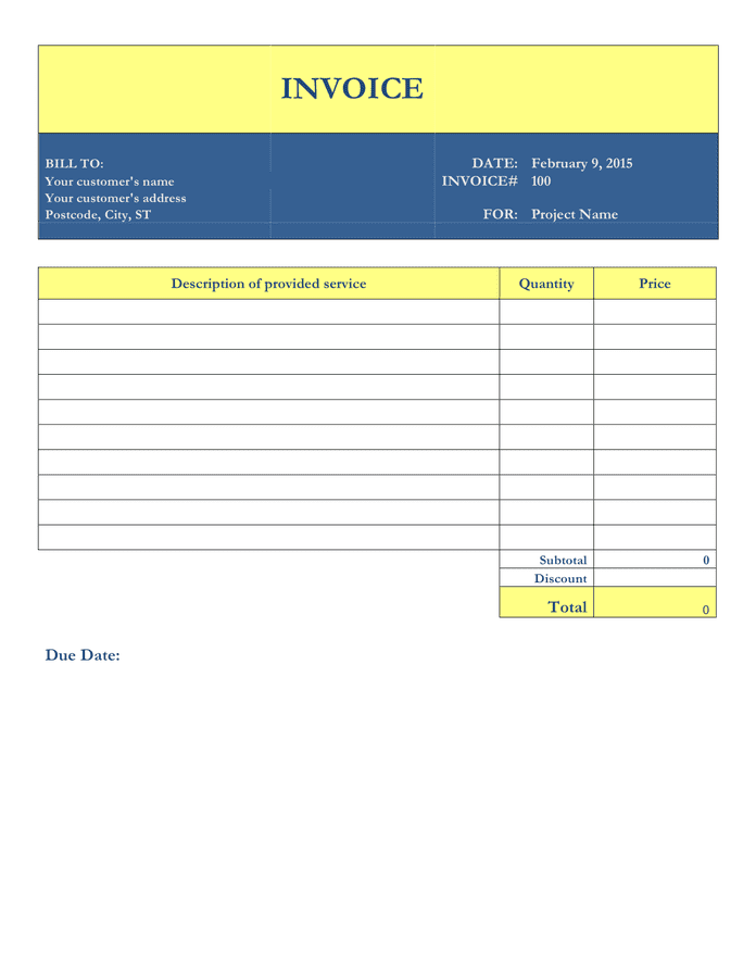 Contractor Invoice Template Excel