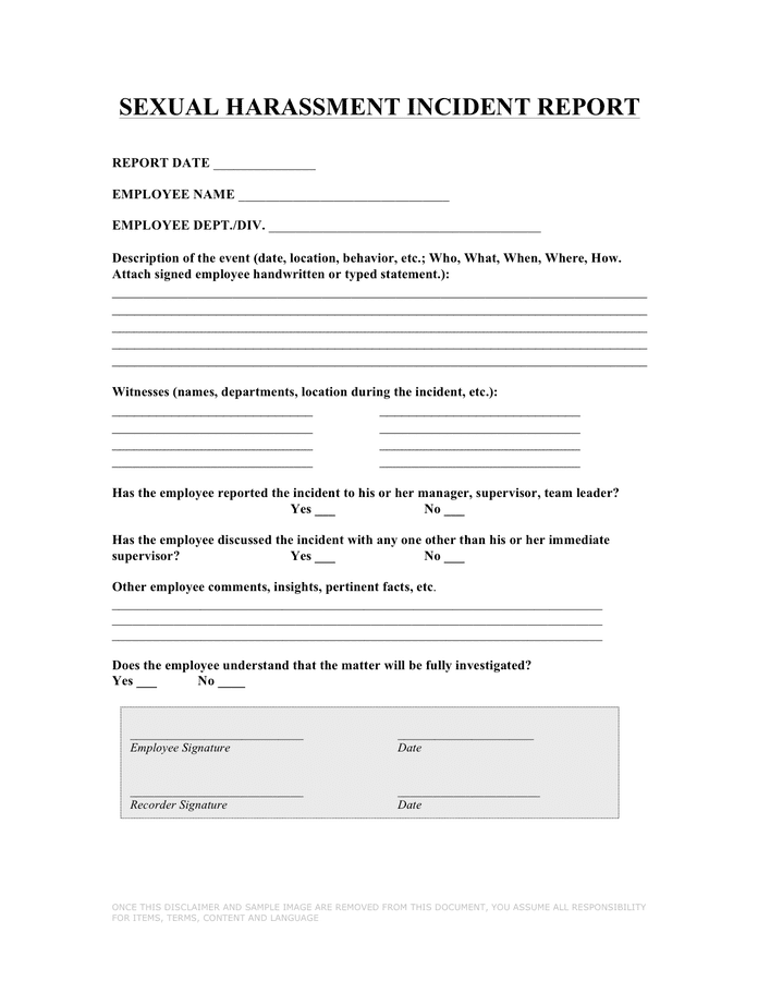Sexual Harassment Incident Report Form In Word And Pdf Formats 5915