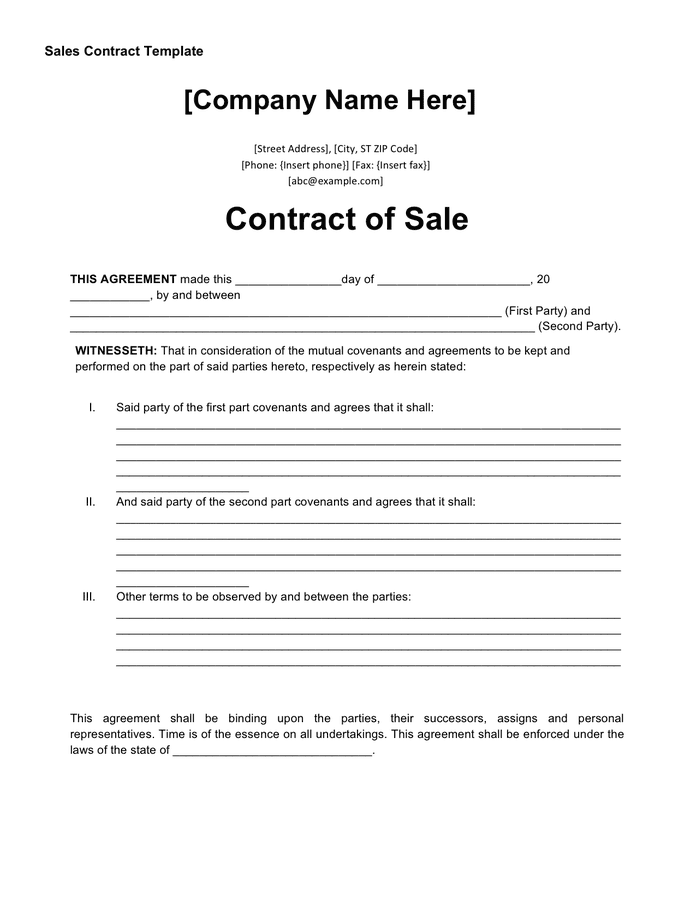 Sales contract template in Word and Pdf formats