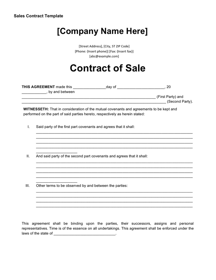 Free Sales Contract Template Word Printable Templates   Sales Contract Template 1 