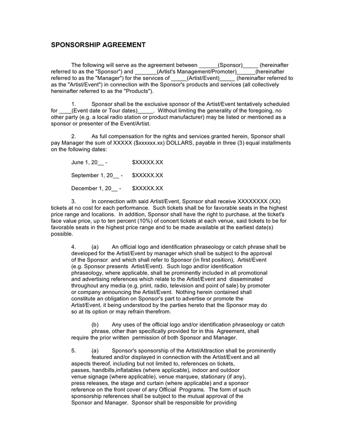 Fiscal Sponsorship Agreement Template