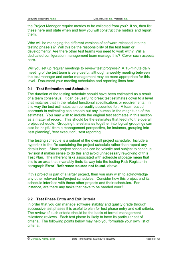 Software test plan template in Word and Pdf formats - page 8 of 12