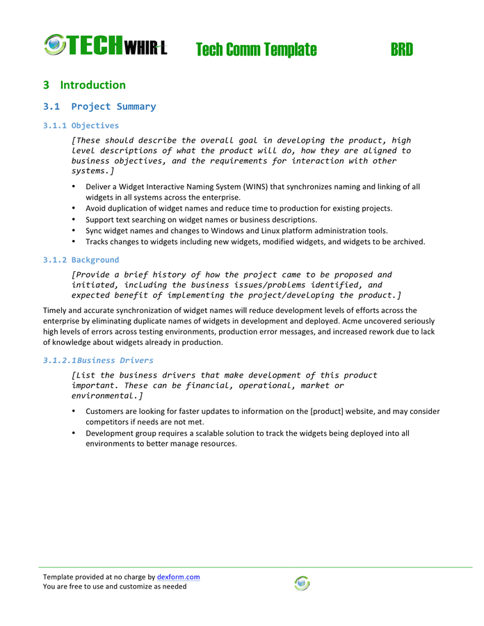 Business Requirements Document Template Pdf