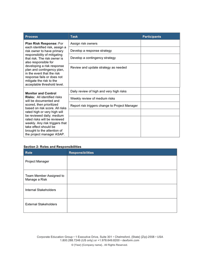 Risk management plan template in Word and Pdf formats - page 2 of 6