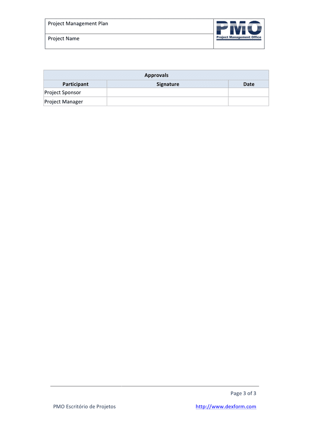 Project management plan template in Word and Pdf formats - page 3 of 3