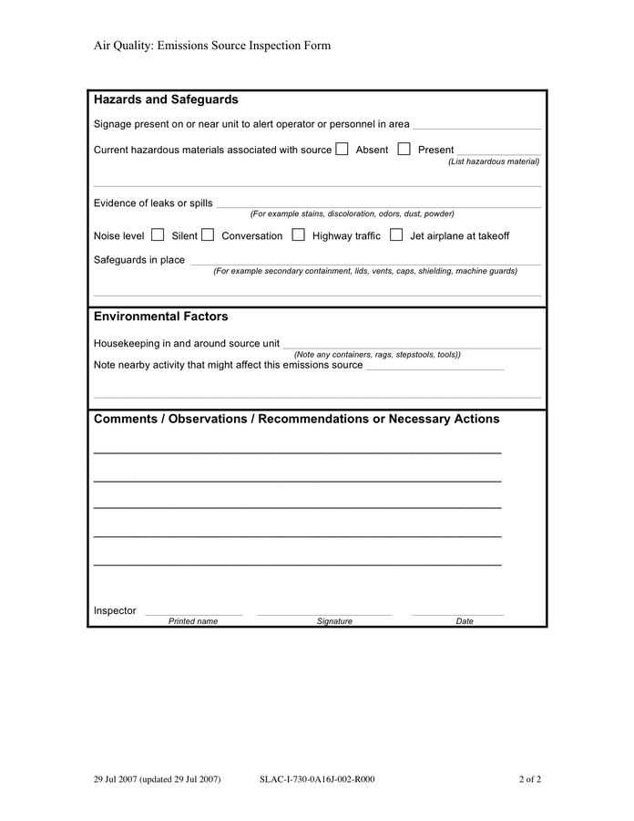 Air quality: emissions source inspection form in Word and Pdf formats ...