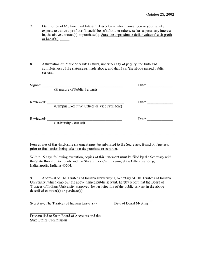 Conflict of interest disclosure statement template in Word and Pdf