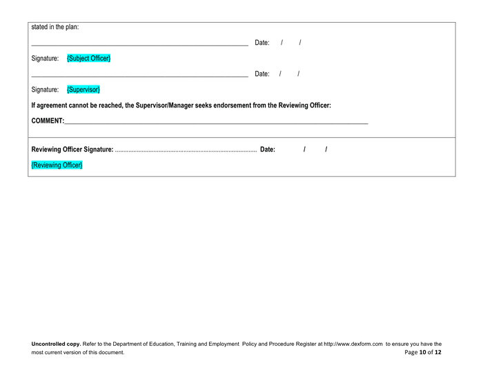 Managing unsatisfactory performance plan in Word and Pdf formats - page ...