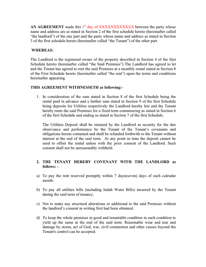 Tenancy Agreement Example In Word And Pdf Formats Page 2 Of 10